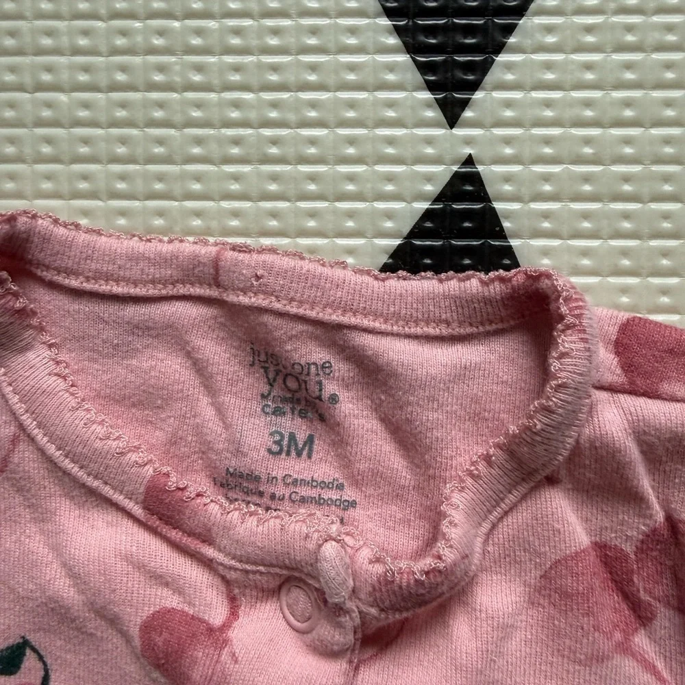 Carters|Baby girl Pink Cherry Print Kids One Piece,long sleeve footless pajamas•
